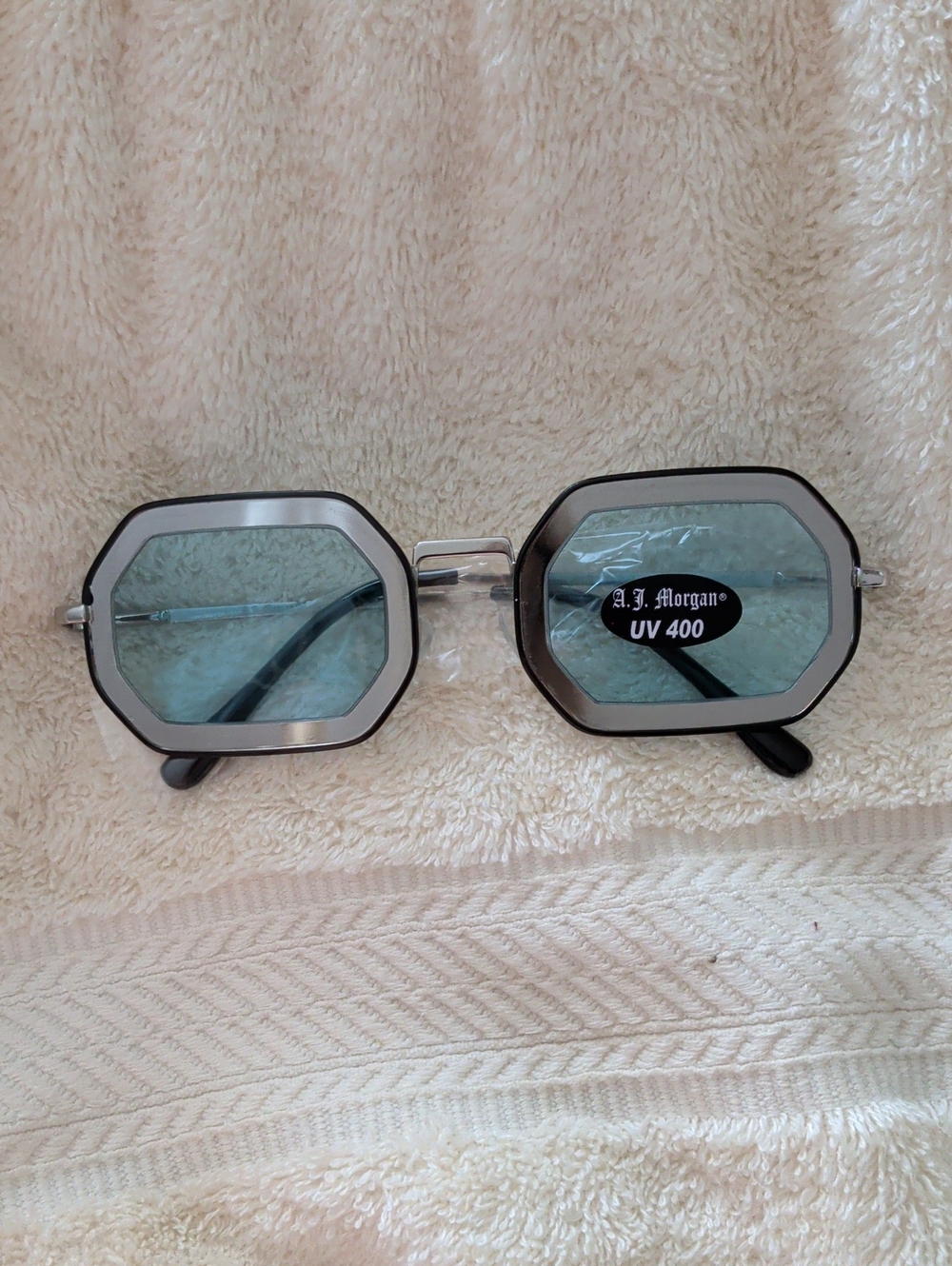 A.J. Morgan Octagon Sunglasses with Light Blue Lenses and Silver Trim